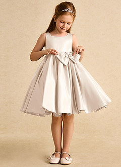 Azazie Jessie Flower Girl Dresses White Alabaster A-Line Bow Matte Satin Dress image5