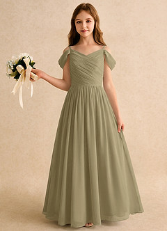 Azazie Chelo Girls Formal Robe Demoiselle D'honneur Fillette Robe Trapèze en Mousseline de soie Plissée Vert Mousse image3