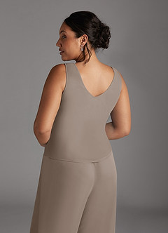 Azazie Frances Mother of the Bride Dresses Taupe Jumpsuit/Pantsuit Scoop Mesh Dress image14