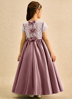 Azazie Cashew Jurken voor bloemenmeisjes Baljurk Jurk van Mat Satijn met Mouwen Stoffige Roos image1