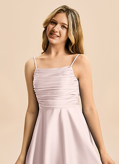 Azazie Miko Junior A-Line Plisseret Stræk satin Mini Junior brudepige Kjole image8