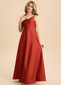 Azazie Bug Junior A-Linie Plissee Stretch-Satin Kleid Rost image3