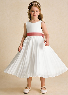 Azazie Margot Flower Girl Dresses Ivory Antique Rose A-Line Pleated Chiffon Dress image4