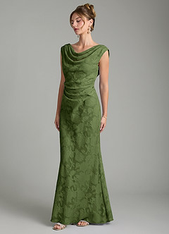 Azazie Kieryn Bridesmaid Dresses Olive Mermaid Pleated Floral Burnout Dress image3