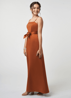 Azazie Anina Junior Robe Trapèze en Satin extensible Arc Cannelle image4