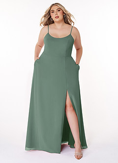 Azazie Moira Bridesmaid Dresses Eucalyptus A-Line Scoop Chiffon Dress image8