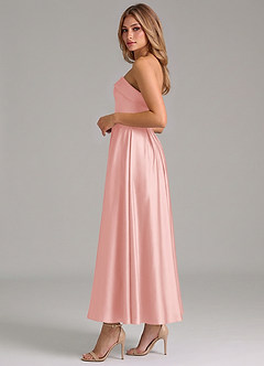 Azazie Lucienne Bridesmaid Dresses Powder Pink A-Line Pleated Stretch Satin Dress image3