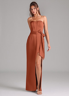 Azazie Jamie Bridesmaid Dresses Cedar Rose A-Line Strapless Stretch Satin Convertible Dress image3