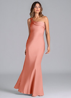 Azazie Driea Brudtärnklänningar Klä av Sjöjungfru i Stretch Satin Ena axeln Korall image3