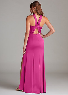 Azazie Rue Bridesmaid Dresses Fuchsia A-Line Pleated Stretch Satin Dress image7
