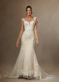 Azazie Roux Wedding Dresses Diamond White Champagne Mermaid Sequins Satin Dress image6