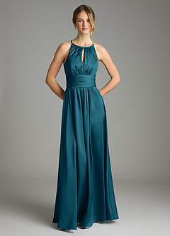 Azazie Bonnie Bridesmaid Dresses Ink Blue A-Line Pleated Stretch Satin Dress image3
