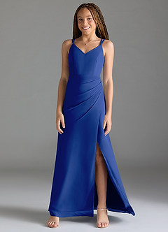 Azazie Leo Junior Abito Sirena in Chiffon Plissettato Blu Reale image1