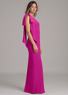 Azazie Capri Bridesmaid Dresses Fuchsia A-Line One Shoulder Chiffon Dress image3