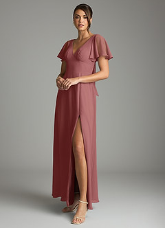 Azazie Kimber Bridesmaid Dresses Amethyst A-Line Flounce Sleeve Chiffon Dress image5