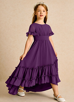 Azazie Kass Blumenmädchenkleider A-Linie Plissee Chiffon Kleid Traube image1