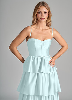 Azazie Faye Robes de demoiselle d'honneur Robe Trapèze en Satin extensible Rayé Verre De Mer image2
