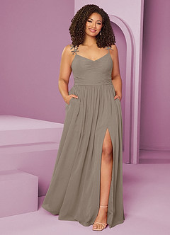 Barbie ♥ Azazie Brautjungfernkleider A-Linie Plissee Chiffon Kleid Taupe image8