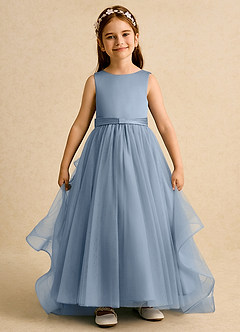Azazie Lior Flower Girl Dresses Dusty Blue Ball-Gown Pleated Tulle Dress image2