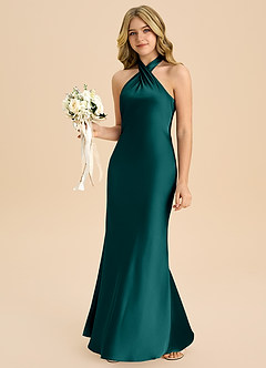 Azazie Chickie Junior Robe Fourreau en Satin extensible Plissée Paon image4