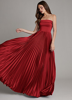 Azazie Mariana Robes de demoiselle d'honneur Robe Trapèze en Satin extensible Plissé Écarlate image5