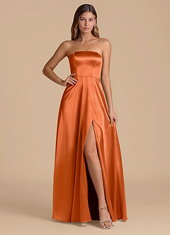 Azazie Wren Bridesmaid Dresses Burnt Orange A-Line Strapless Metallic Satin Dress image1