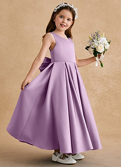 Azazie Honey Bear Flower Girl Dresses Wisteria A-Line Pleated Matte Satin Dress image5