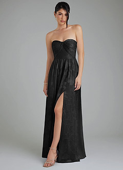 Azazie Helena Bridesmaid Dresses Black A-Line Strapless Floral Jacquard Burnout Convertible Dress image5
