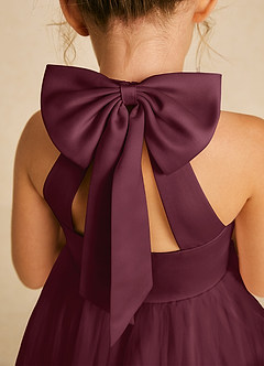 Azazie Dora Flower Girl Dresses Cabernet A-Line Bow Tulle Dress image5