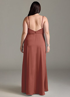 Azazie Brielle Bridesmaid Dresses Auburn A-Line Cowl Spaghetti Straps Stretch Satin Dress image7