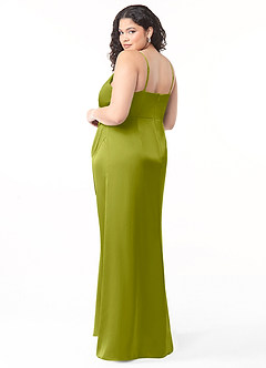 Azazie Maci Bridesmaid Dresses Lemongrass A-Line V-Neck Pleated Stretch Satin Dress image7