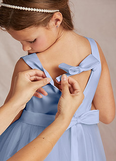 Azazie Marlee Flower Girl Dresses Ice A-Line Pleated Matte Satin Dress image4