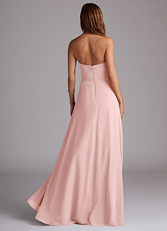 Azazie Wren Vestidos de damas de honor Vestido de Rosa Empolvado de Gasa de Corte en A Convertible con Corte Lateral image2