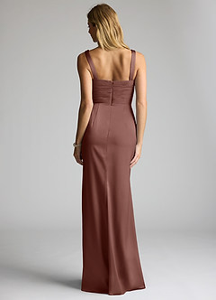 Azazie Elida Brautjungfernkleider Etui Plissee Stretch-Satin Kleid Espresso image4