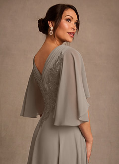 Azazie Tilda Mother of the Bride Dresses Taupe A-Line Lace Chiffon Dress image4
