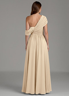 Azazie Nyah Bridesmaid Dresses Champagne A-Line Off the Shoulder Chiffon Dress image2