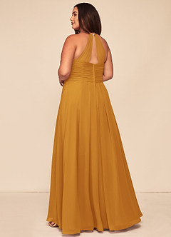 Azazie Ginger Bridesmaid Dresses Butterscotch A-Line Halter Pleated Chiffon Dress image10