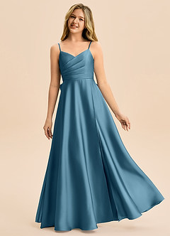 Azazie Rumi Junior Robe Trapèze en Satin extensible Plissée Bermude image1