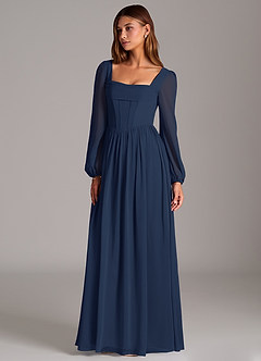 Azazie Maree Bridesmaid Dresses Dark Navy A-Line Corset Chiffon Dress image1