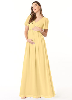 Azazie Verna Maternity Bridesmaid Dresses A-Line V-Neck Ruched Chiffon Floor-Length Dress image1