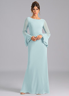 Azazie Leone Bridesmaid Dresses Sea Glass Mermaid Corset Chiffon Dress image3