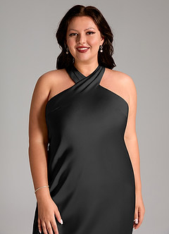 Azazie Doretta Bridesmaid Dresses Black Mermaid Pleated Stretch Satin Dress image11