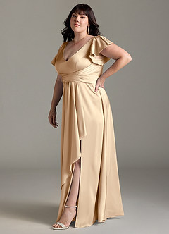Azazie Omari Robes de demoiselle d'honneur Robe Trapèze en Satin extensible Champagne image11