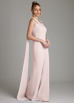 Azazie Jaya Robes de demoiselle d'honneur Robe Fourreau en Mousseline de soie Plissée Rose Pâle image4