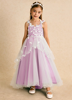 Azazie Darlina Robe Demoiselle D'honneur Fillette Robe Princesse en Tulle Dentelle Ivoire Rose Bonbon image5