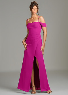 Azazie Jalice Vestidos de damas de honor Vestido de Fucsia de Gasa de Corte Sirena con Vestidos sin tirantes image6