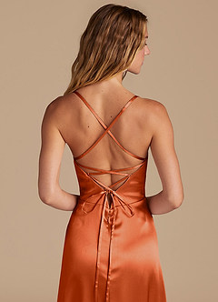 Azazie Mei Robes de demoiselle d'honneur Robe Trapèze en Satiné métallisé Orange Brûlée image2