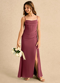 Azazie Moxie Girls Formal Jurken voor bloemenmeisjes A-lijn Jurk van Chiffon Kant Merlot image5