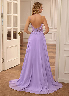 Lolanthe Purple V-neck Floral Embroidery Lace Prom Dress image2