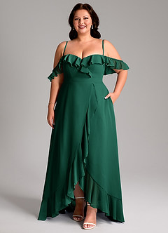 Azazie Lyra Bridesmaid Dresses Emerald A-Line Chiffon Convertible Dress image16